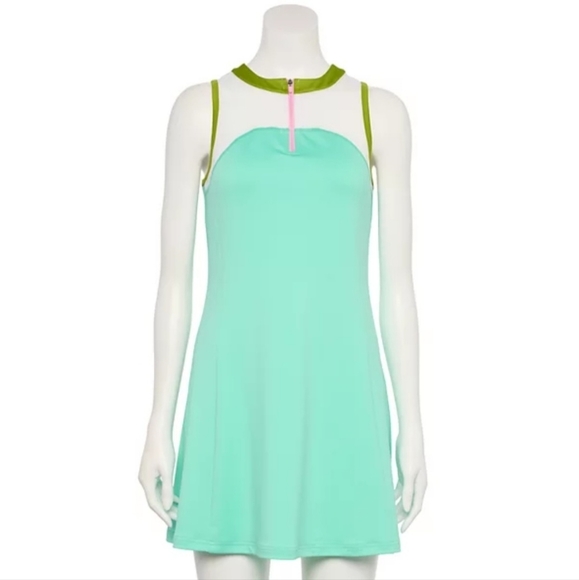 tek gear Dresses & Skirts - Tek Gear Zip-Up Tennis Dress Aqua Stone Colorblock Spring Pink White Lime